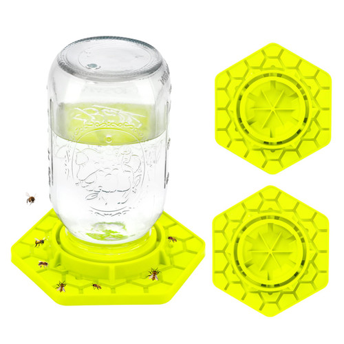 2 Pack Bee Feeder for Mason Jar, Silicone Bee Watering Station, Compatible with Regular and Wide Mouth, Bee Feeders for Hives, Bee Keeping Supplies, Bee Waterer for Outside Garden (Yellow-2pack)