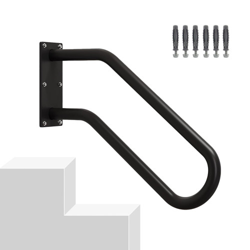 Hand Rails for Outdoor 1-2 Steps, Indoor Stairs, Bathroom, Wall Mount Non-Slip U-Shape Stair Hand Railing Black 1 Pack