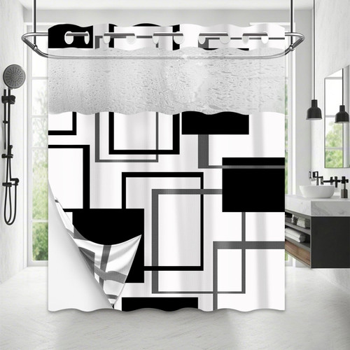 Black and Hookless Shower Curtain with Snap in Liner, 71x74 in, 2 in 1