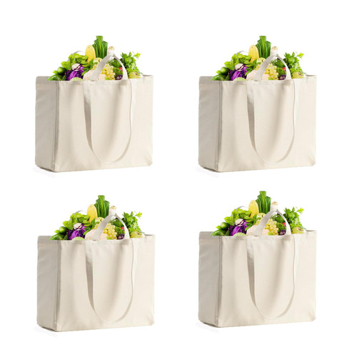 TwesyKola Canvas Grocery Bags, Reusable Shopping Bag Heavy Duty, 4 Pack