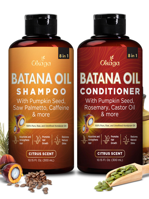 Okaga Batana Oil Shampoo & Conditioner Bundle, Citrus Shower Set, 10.15 oz
