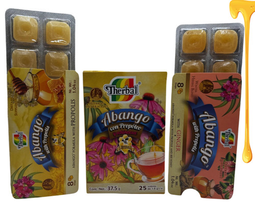 Abango con Propóleo y Equinácea Té (Abango with Propolis and Echinacea Tea)100% Natural - 25 Tea Bags + 2 Cough Drop Trays (8 Individually Wrapped Drops Each) - Winter Herbal Blend Dietary Supplement