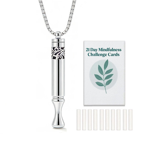 Stainless Steel Mindfulness Breathing Necklace & Essential Oil Diffuser for Women Men 2-in-1 Breathe Free Necklace Tool for Inner Balance, Relaxation and Meditation
