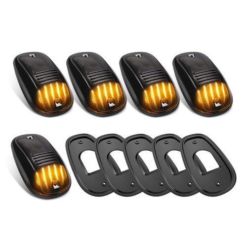 5PCS LED Cab Roof Lights Fits for Ram 1500/2500/3500 (2003-2018) and Fits for Ram 4500/5500 (2011-2018),Smoked Lens Amber LEDs with 5 Rubber Gaskets(Fits Factory Roof Lights Only)