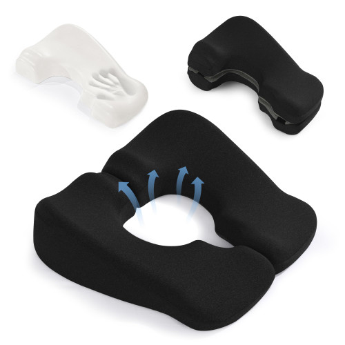 BALAPET Memory Foam Bed Sore Cushions for Butt, Ergonomic Bedsore Pressure Relief Pillow for Sleeping and Sitting, Removable T Shaped Opening Tailbone Cushion for Bed Sores on Buttocks(Black)