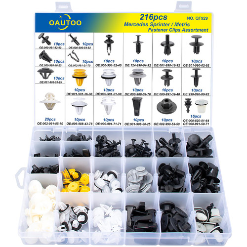 216pcs for Mercedes Sprinter & Metris Bumper Fender Grille Door Panel Retainer Body Interior and Exterior Fastener Clips Assortment