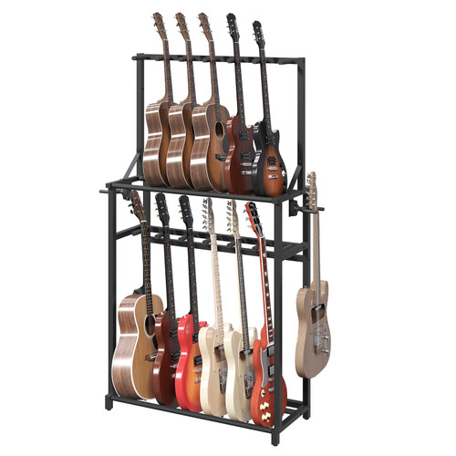 MAHANCRIS Guitar Stand, Multiple Guitar Rack Holder for Various Instruments, Multi-Instrument Holder with Side Hooks, Guitars Storage Rack for Home, Stage, Studio Music Room, Black GSBK13501