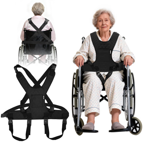 MDSTOP Wheelchair Harness for Adults, Anti-Slip Wheelchair Safety Belt, Safety Belt for Elderly, Adjustable Secure Buckle, Torso Support Vest Restraint for Patient, Disabled, Paralyzed (Black)