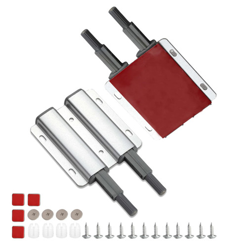 Double Push to Open Door Latch, 2 Pack Magnetic Push Latches, Adhesive Heavy Duty Touch Latch Hardware for Push to Open, Magnetic Catch for Cabinet Drawer Wardrobe Kitchen Door