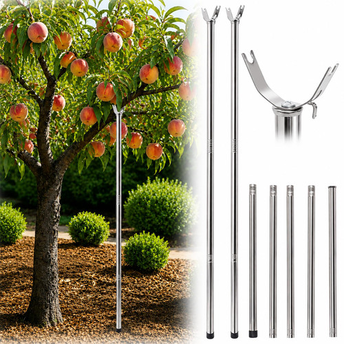 2 Set Adjustable Stainless Steel Tree Support Kit with U-Shaped Head, 17.3"-78.3" Heavy Duty Portable Tree Supports for Leaning Trees, for Fruit Growers & Gardeners