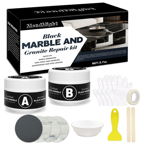 Black Quartz Countertop Repair Kit, Professional Tile, Marble and Granite Repair Kit for Edge Chips, Cracks, Scratches and Holes on Quartz, Marble, Porcelain and Other Stone Surfaces