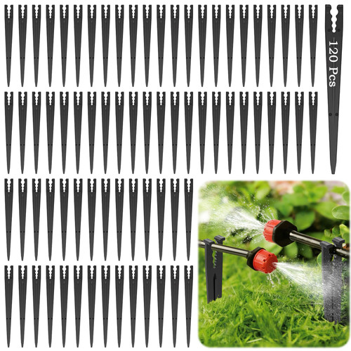 120 Pack Drip Irrigation Support Stakes, 5.68 Inch Plastic Stakes for 1/4″ Drip Tubing, Universal Hose Holders for Lawn, Vegetable Garden,Gardening,Greenhouse,Indoor/Outdoor Use