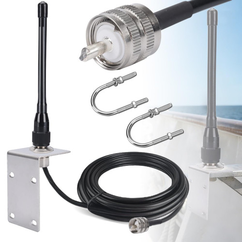 VHF Antenna Marine Radio Antenna 156-163MHz Waterproof Boat Stubby Antenna with 16.4ft RG-58U Coaxial Cable,L Mount Bracket,U Bolt,PL-259 Connector for Yacht Sailboat Eifagur