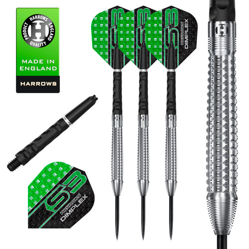 Harrows Dimplex Bomb & Tapered Darts Set I Professional Darts 90% Tungsten Steel Tip All Weights I 10pc Set with Black Dimplex Midi Shafts & Dimplex Flights
