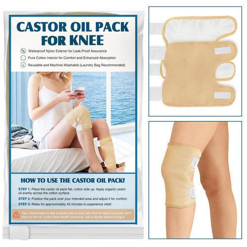 2 Pack Castor Oil Pack Wrap, Castor Oil Wrap for Knee Elbow Arm& Thigh, Castor Oil Compress Pads, Reusable & Washable Cotton Patch with Adjustable Velcro Elastic Strap