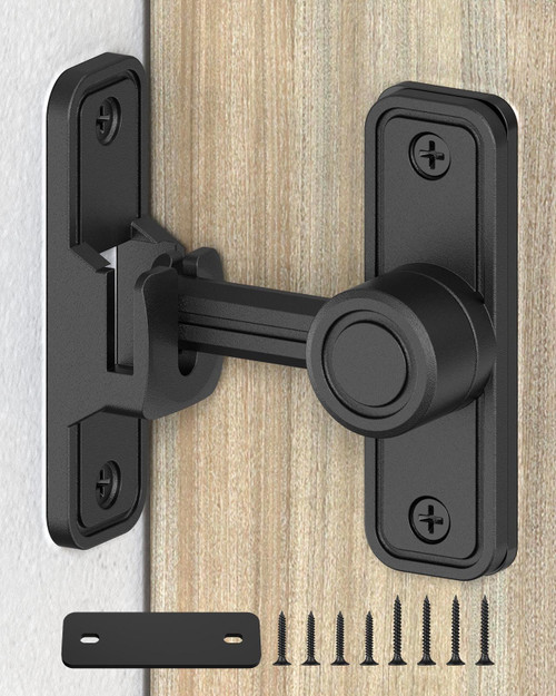 Heavy Duty Barn Door Lock, 90/180 Degree Latch, Black, 1 Pack