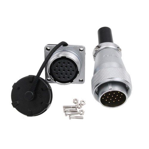 WS24 19 Pin Aviation Circular Power Electrical Connector 5A 500V Male Cable Plug + Female Panel Socket Dustproof Industrial Metal Shell