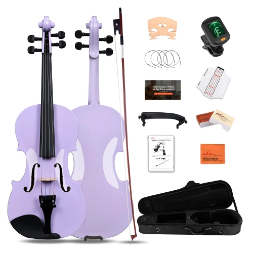 ADM Acoustic Violin for Kids Beginners,1/2 Size Acoustic Violin Fiddle for Teens Students Violin Starter Kit with Hard Case, E-Tuner, Rosin, Shoulder Rest, Bow, Extra Strings, Free Lessons, Purple