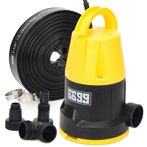 Submersible Sump Pump 5000GPH High Flow with 25FT x 1-1/2” Discharge Hose Drain Water Pump Kit 1HP Portable Utility Pump Easy to Use for Flooded Basement Rain Barrel