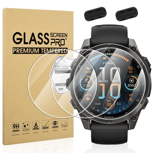 Suoman 3+2 Pack for Garmin Fenix 8 (AMOLED) 47MM Screen Protector + Charger Port, 2.5D 9H Hardness Tempered Glass Screen Protective Film
