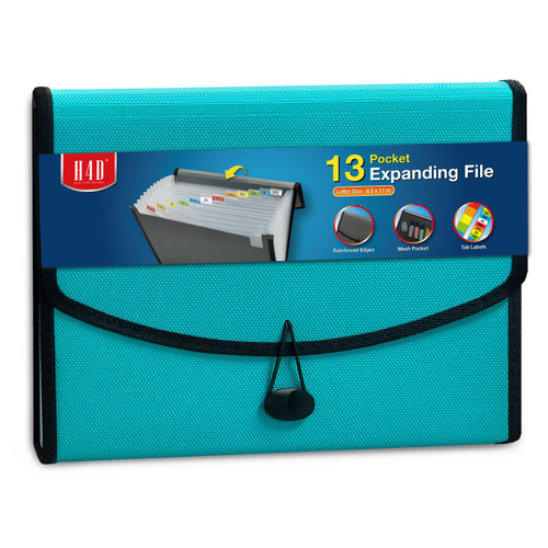 H4D 13-Pocket Accordion File Organizer, Expanding File Folder, Teal