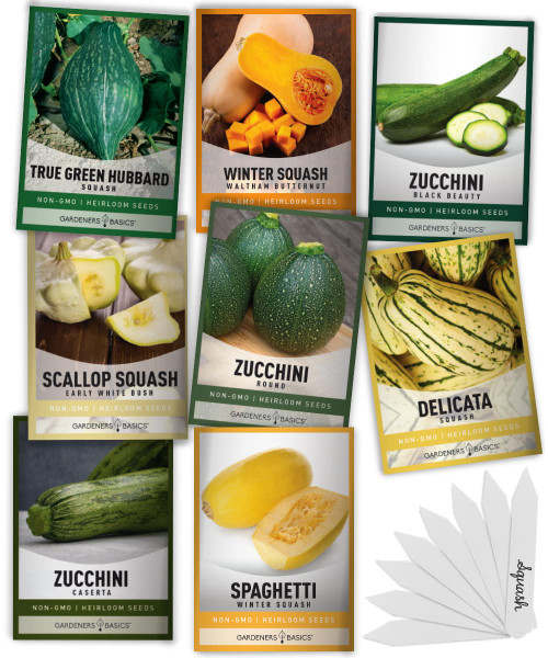 Gardeners Basics Squash Seeds for Planting, 8 Summer & Winter Variety Pack