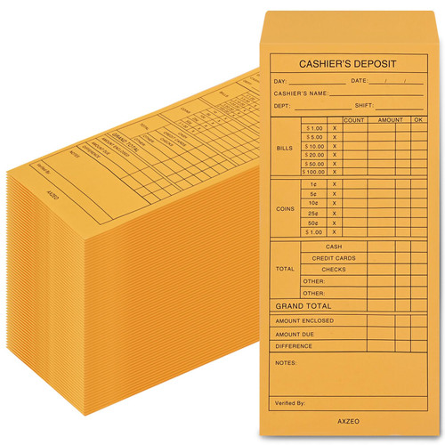 1000-Count Cash Deposit Envelopes, #11 Self-Sealing, 28lb Brown Kraft Paper Cash Envelopes for Small Businesses, Retailers, Restaurants