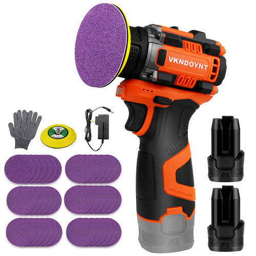 Brushless Small Sander with 36PCS Sandpapers, 2 Variable Speed Cordless Sander (0-500/0-3000 RPM), 2x2600mAh Batteries, Mini Compact Electric Sander for Wood, Metal, Paint Removal, and DIY Projects