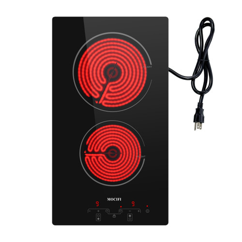 12" Ceramic Cooktop with 120V Plug, Electric Cooktop 1700W 2-Burner, Touch Control with Timer & Child Lock, Built-in or Countertop