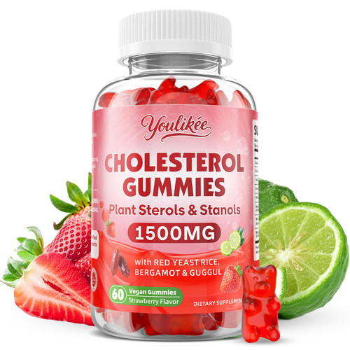 Cholesterol Supplements Gummies with Plant Sterols & Stanols, Guggul, Bergamot Orange, Red Yeast Rice, Sugar Free, Strawberry Flavor, 60 Count