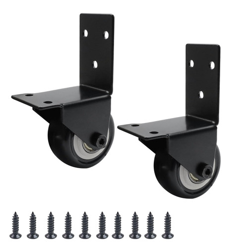 2 Pack Black Side Mount Casters 2 Inch Non Swivel Caster with L Mounting Plate Silent Fixed Caster Wheels Replacement for Luggage, Wooden Gate, Furniture, Doors
