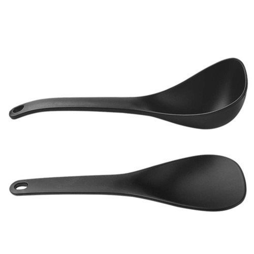 DOITOOL 2Pcs Rice Paddle & Spatula, Non-Stick Soup Spoon, Works for Rice, Mashed Potato (Black)
