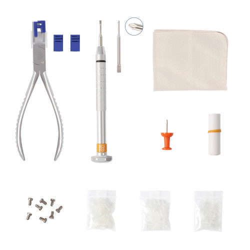Rimless Glasses Repair Tool Kit - Comes with a Plier, Two Pairs of Rubber Jaws, and Mounting Sleeves in 3 Sizes (1.4/1.5/1.6) - Suitable for Maintenance and Repair of Frameless Glasses