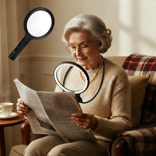 Hands Free Neck Wear Magnifying Glass with 30 LED Lights, Full Book Page 5X/10X Rechargeable Reading Magnifier Flexible Gooseneck Magnifiers for Seniors, Low Vision, Sewing, Crafts & Close Work