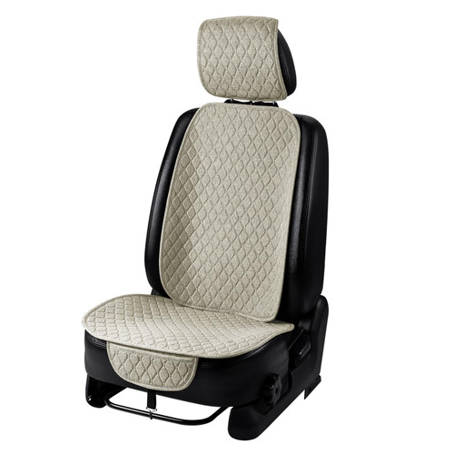 1 Pack Linen Car Seat Cover Front Seat Covers Soft & Breathable Front Premium Covers with Non-Slip Protector Universal Fits Most Automotive, Vans, SUVs, Trucks (1Pack Beige)