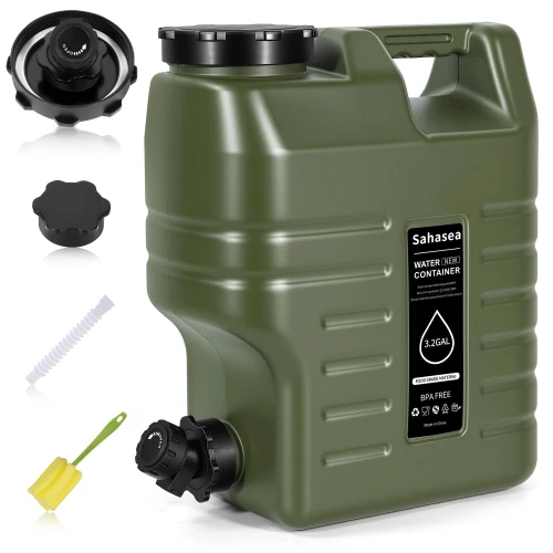 3.2 Gallon Water Jug, Portable Camping Water Jug Dispenser with Spigot, Leak-Proof Water Storage Containers for Camping, Outdoor, Hiking, Picnic, RV, BPA Free Emergency Water Tank, Green