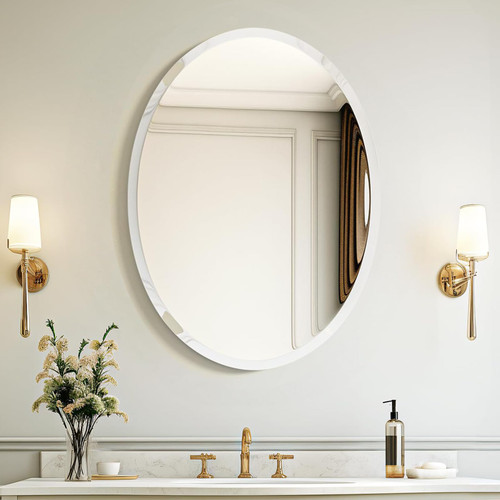 USHOWER Bathroom Mirror for Over Sink, 20x28 Inch Oval Frameless Mirror