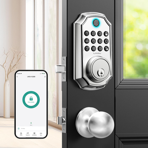 Keyless Entry Door Lock, Smart Deadbolt Lock with Handleset D180 & D280 (Fingerprint & Leveler) (Sliver)