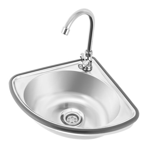 Single Bowl Hand Wash Sink, Wall-Mounted Stainless Steel Corner Basin Sink with Faucet and Drain Kit, Triangular Hand Basin Sink for Kitchen, Bar, Restaurant Silver 17.32" X 14.57"