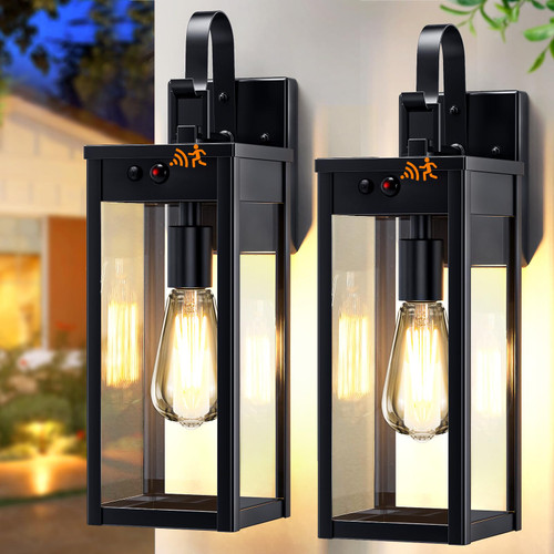 17" Solar Porch Lights Outdoor, with Motion Sensor, 2 Packs, Black