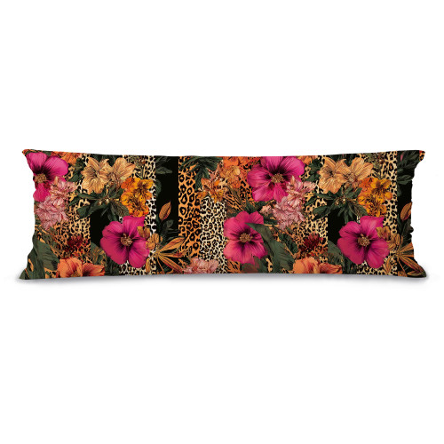 Leopard Floral Body Pillow Cover 20x54, Tropical Pink Orange Cheetah Print Long Pillowcase with Zipper, Glam Jungle Bedroom Decor for Women Girls, Double-Sided Decorative Body Pillow Cover
