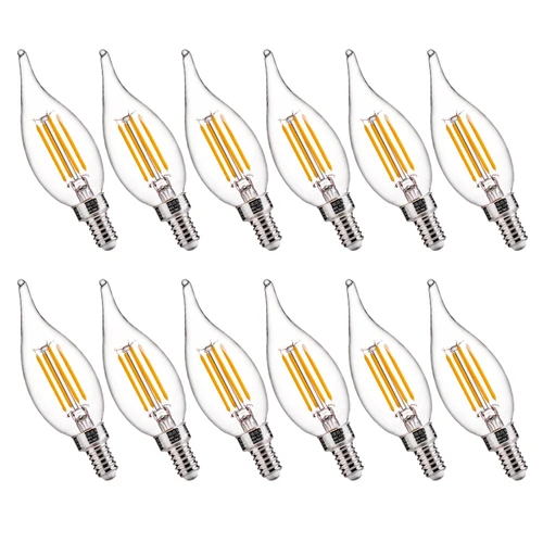 FLSNT LED Candelabra Bulbs, Dimmable CA11 E12 LED Chandelier Light Bulbs, 2700K Soft White, 4W (40W Equivalent), 450LM, 12 Pack UL,CA65 Listed.