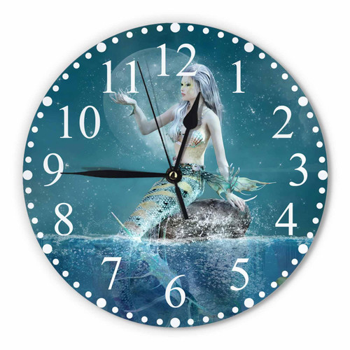 Beautiful Mermaid Wall Clock Fantasy Seascape Scenery Clock 10 Inch Silent Non-Ticking Clocks Battery Operated for Home Living Laundry Room Kitchen Bedroom Office