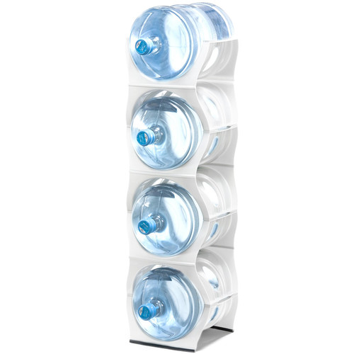 Bariboo Stackable Water Bottle Storage Rack Best Water Jugs 5 Gallon Organizer. Jug Holder for Kitchen, Cabinet and Office Organizing. Reinforced Polypropylene (White, 4 No Shelf)