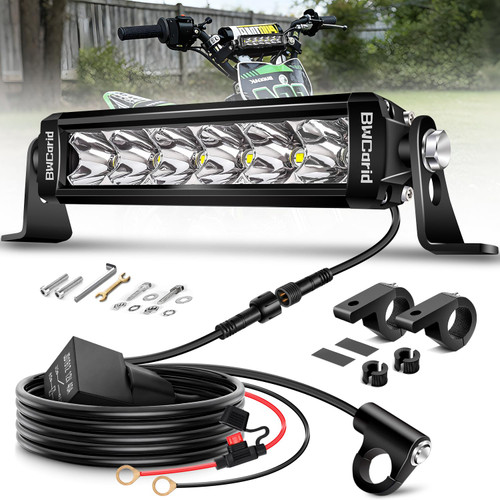 Dirt Bike Light Bar Plug and Play Motorcycle LED Headlight Bar Kit Waterproof with Switch Wiring Harness Bracket for 7/8" 22mm Handlebars SSR110 CRF110 KLX110 140 KX250 TTR110 YZ125 ATV