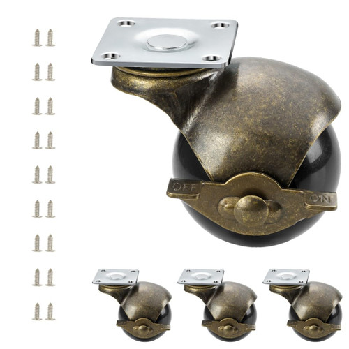 JGJC 2" Vintage Brass Solid Caster Wheels with Brake 4-Pack, 360° Swivel
