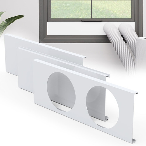 Dual Hose Portable Air Conditioner Window Kit, 5.9" Diameter Portable AC Window Vent Kit with Foam Seal Strip, Adjustable Window Seal Plates for Vertical & Horizontal Windows, White