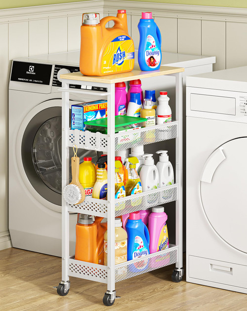 OKZEST 4-Tier Slim Rolling Storage Cart for Laundry Room, Bathroom, Kitchen