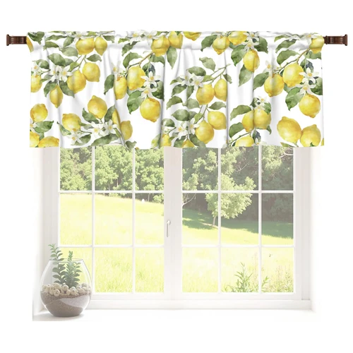 Lemon Curtains Valance for Windows Summer Watercolor Lemon Fruit Rod Pocket Valance Windows Treatments 1 Panel Yellow and White Short Curtains for Living Room Bathroom Bedroom