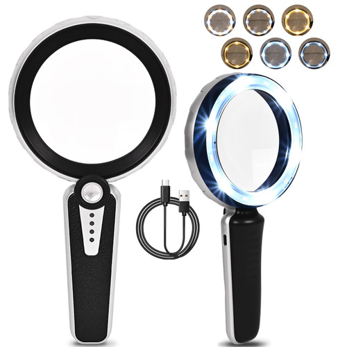 45X Magnifying Glass with Light, Large Handheld Magnifier for Seniors
